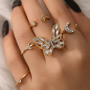 Crystal Moon Butterfly Ring Set (5 Pcs)